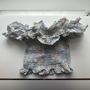 Petersyn Floral Smocked crop Top with ruffle off the sleeve- size Small